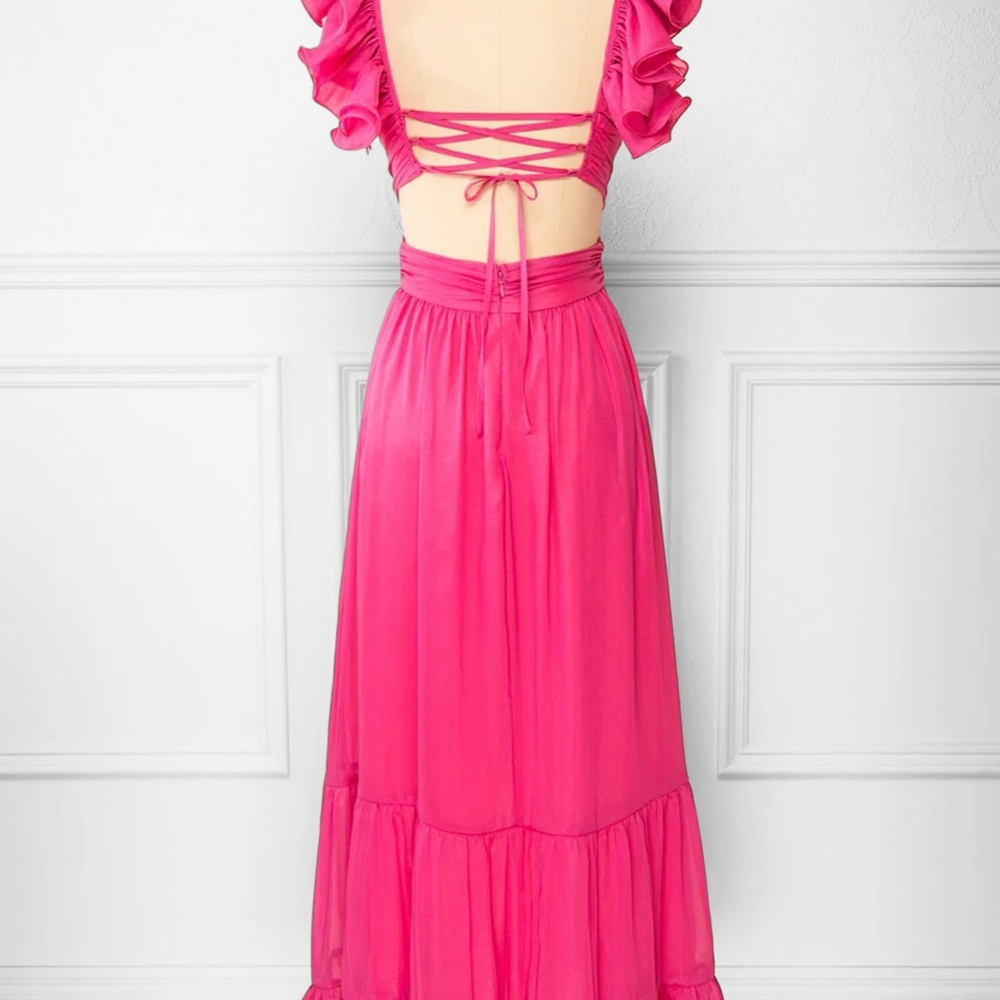 Pink Ruffle Maxi Dress - Picture 3 of 6